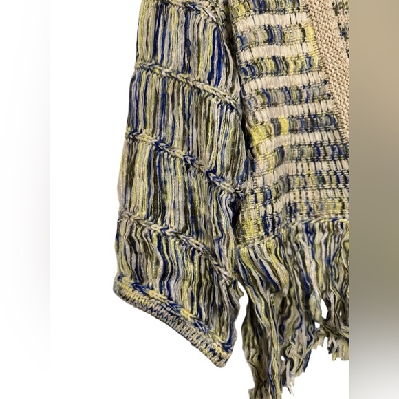 Hayden Los Angeles Women's Blue and Cream Fringe Boho Cardigan Sz M - Picture 3 of 5